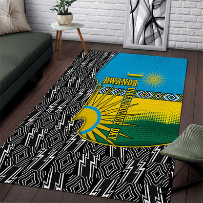 Rwanda Independence Day Unite Paix Progres Area Rug African Geometric Pattern - Power Fist And Coffee Branch Art