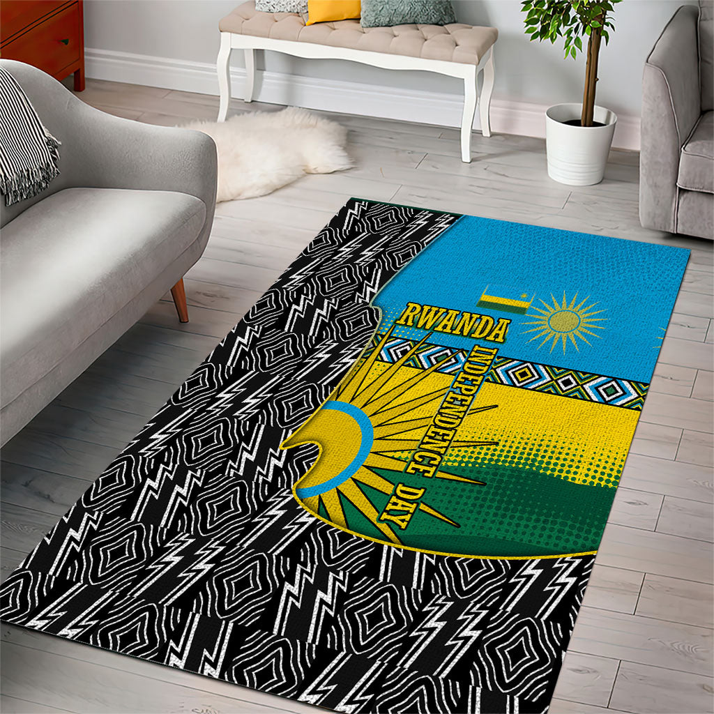 Rwanda Independence Day Unite Paix Progres Area Rug African Geometric Pattern - Power Fist And Coffee Branch Art