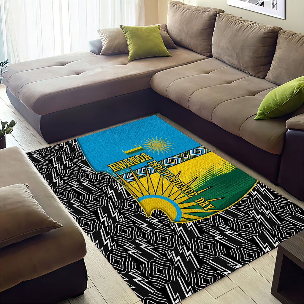 Rwanda Independence Day Unite Paix Progres Area Rug African Geometric Pattern - Power Fist And Coffee Branch Art