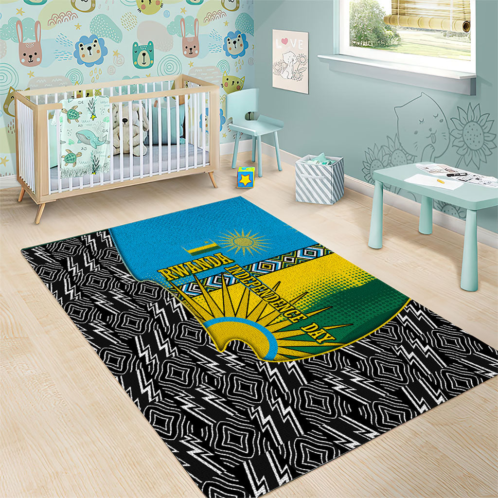 Rwanda Independence Day Unite Paix Progres Area Rug African Geometric Pattern - Power Fist And Coffee Branch Art