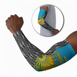 Rwanda Independence Day Unite Paix Progres Arm Sleeves African Geometric Pattern - Power Fist And Coffee Branch Art