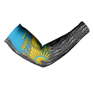 Rwanda Independence Day Unite Paix Progres Arm Sleeves African Geometric Pattern - Power Fist And Coffee Branch Art