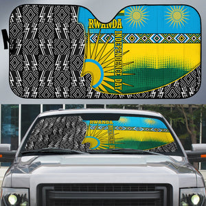 Rwanda Independence Day Unite Paix Progres Auto Sun Shade African Geometric Pattern - Power Fist And Coffee Branch Art