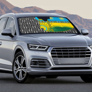 Rwanda Independence Day Unite Paix Progres Auto Sun Shade African Geometric Pattern - Power Fist And Coffee Branch Art
