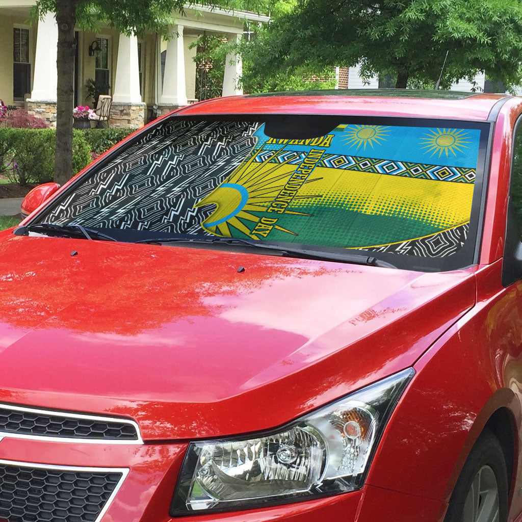 Rwanda Independence Day Unite Paix Progres Auto Sun Shade African Geometric Pattern - Power Fist And Coffee Branch Art