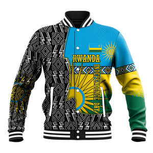 Rwanda Independence Day Unite Paix Progres Baseball Jacket African Geometric Pattern - Power Fist And Coffee Branch Art