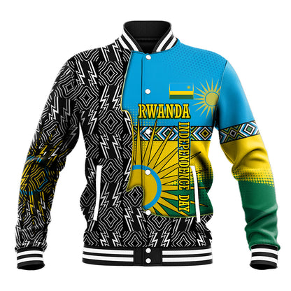 Rwanda Independence Day Unite Paix Progres Baseball Jacket African Geometric Pattern - Power Fist And Coffee Branch Art