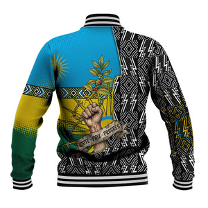 Rwanda Independence Day Unite Paix Progres Baseball Jacket African Geometric Pattern - Power Fist And Coffee Branch Art