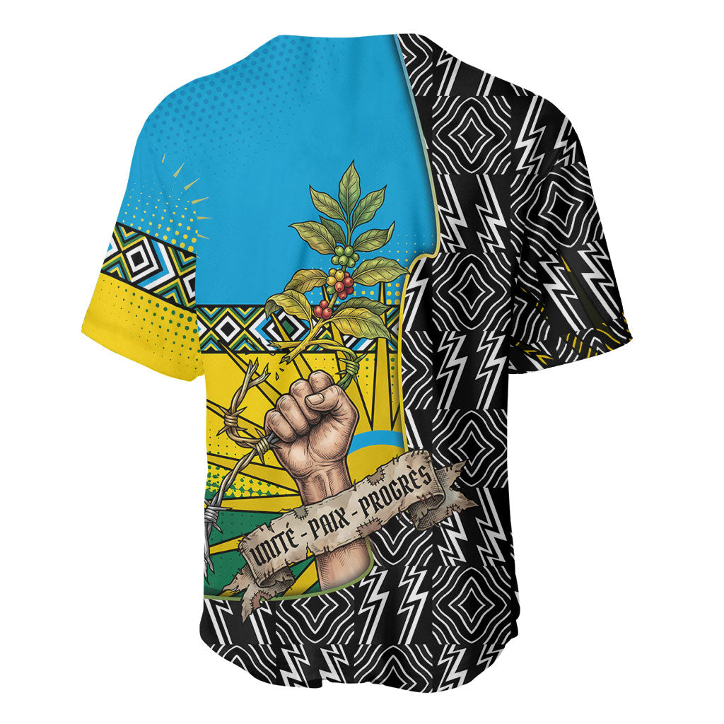Rwanda Independence Day Unite Paix Progres Baseball Jersey African Geometric Pattern - Power Fist And Coffee Branch Art