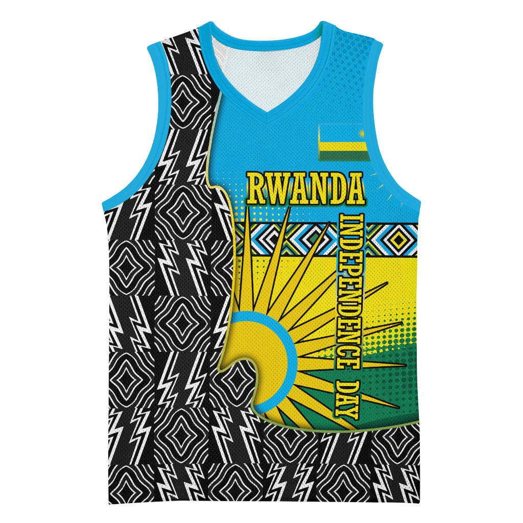 Rwanda Independence Day Unite Paix Progres Basketball Jersey African Geometric Pattern - Power Fist And Coffee Branch Art