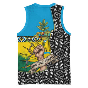 Rwanda Independence Day Unite Paix Progres Basketball Jersey African Geometric Pattern - Power Fist And Coffee Branch Art