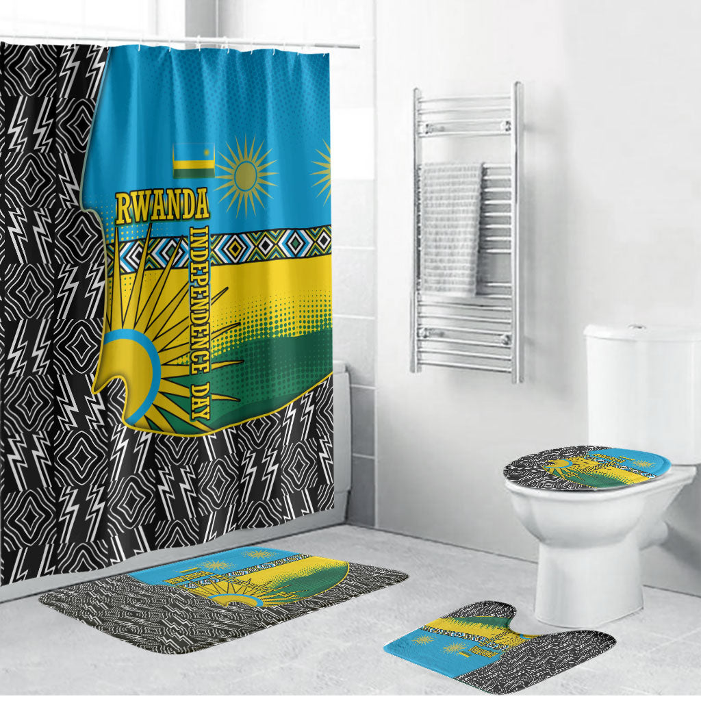 Rwanda Independence Day Unite Paix Progres Bathroom Set African Geometric Pattern - Power Fist And Coffee Branch Art