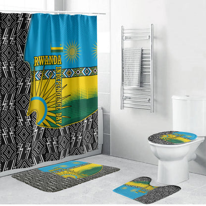 Rwanda Independence Day Unite Paix Progres Bathroom Set African Geometric Pattern - Power Fist And Coffee Branch Art