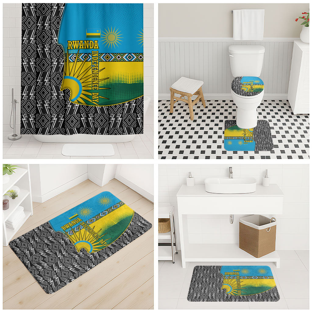 Rwanda Independence Day Unite Paix Progres Bathroom Set African Geometric Pattern - Power Fist And Coffee Branch Art