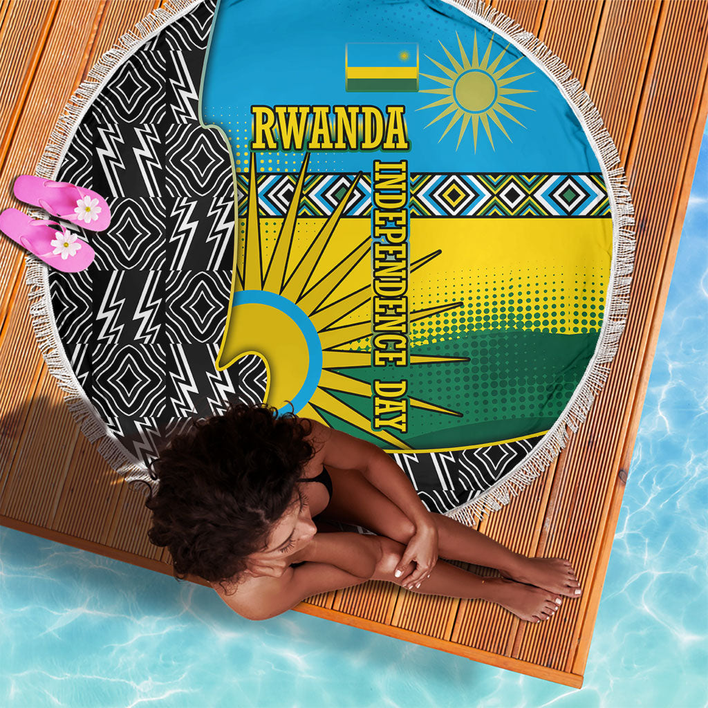 Rwanda Independence Day Unite Paix Progres Beach Blanket African Geometric Pattern - Power Fist And Coffee Branch Art