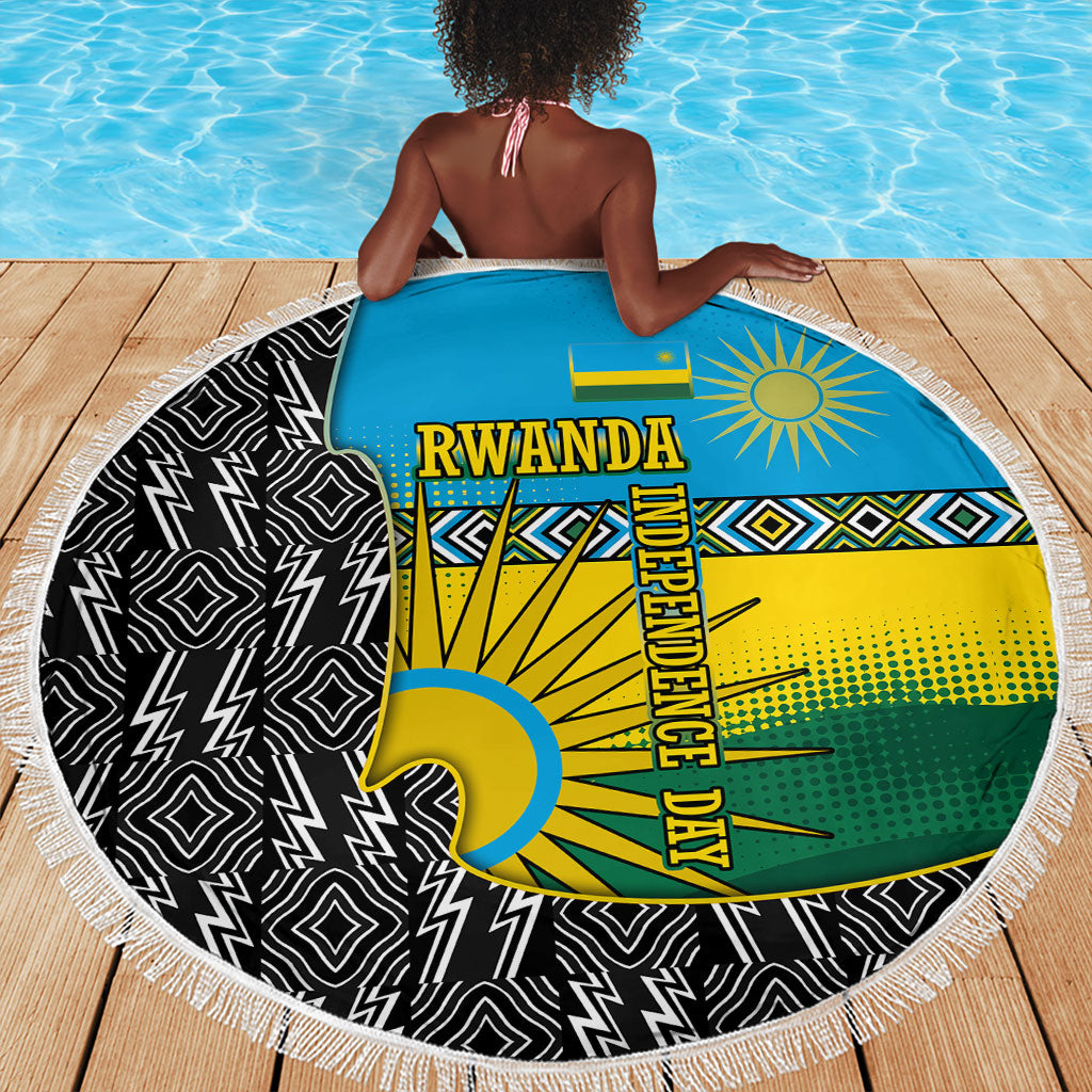 Rwanda Independence Day Unite Paix Progres Beach Blanket African Geometric Pattern - Power Fist And Coffee Branch Art