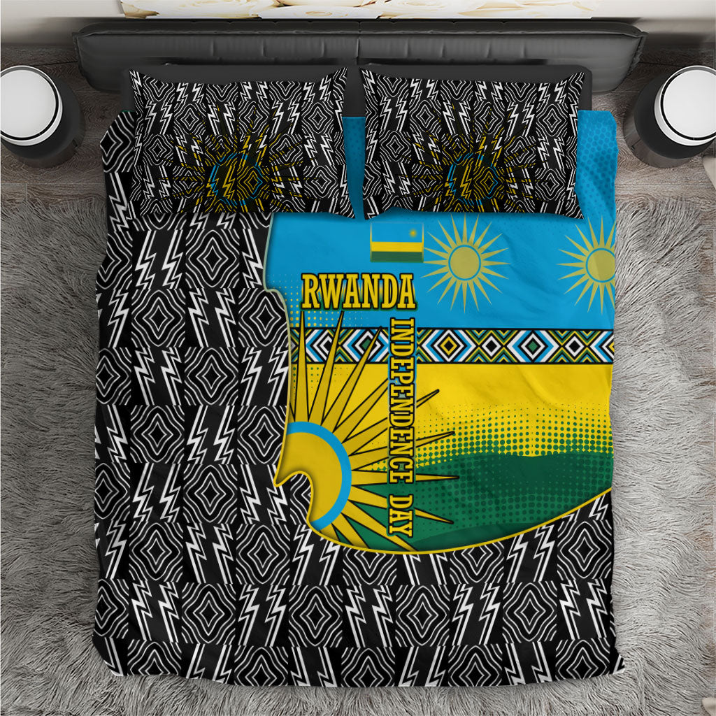 Rwanda Independence Day Unite Paix Progres Bedding Set African Geometric Pattern - Power Fist And Coffee Branch Art