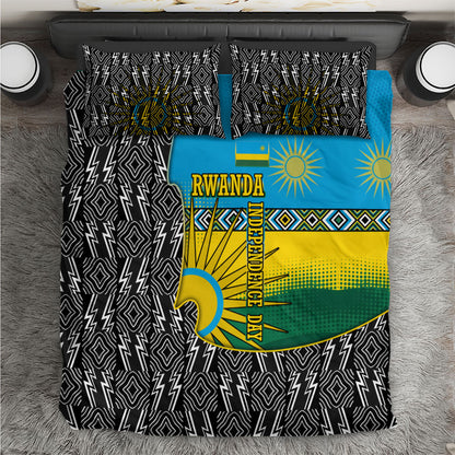 Rwanda Independence Day Unite Paix Progres Bedding Set African Geometric Pattern - Power Fist And Coffee Branch Art