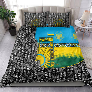 Rwanda Independence Day Unite Paix Progres Bedding Set African Geometric Pattern - Power Fist And Coffee Branch Art