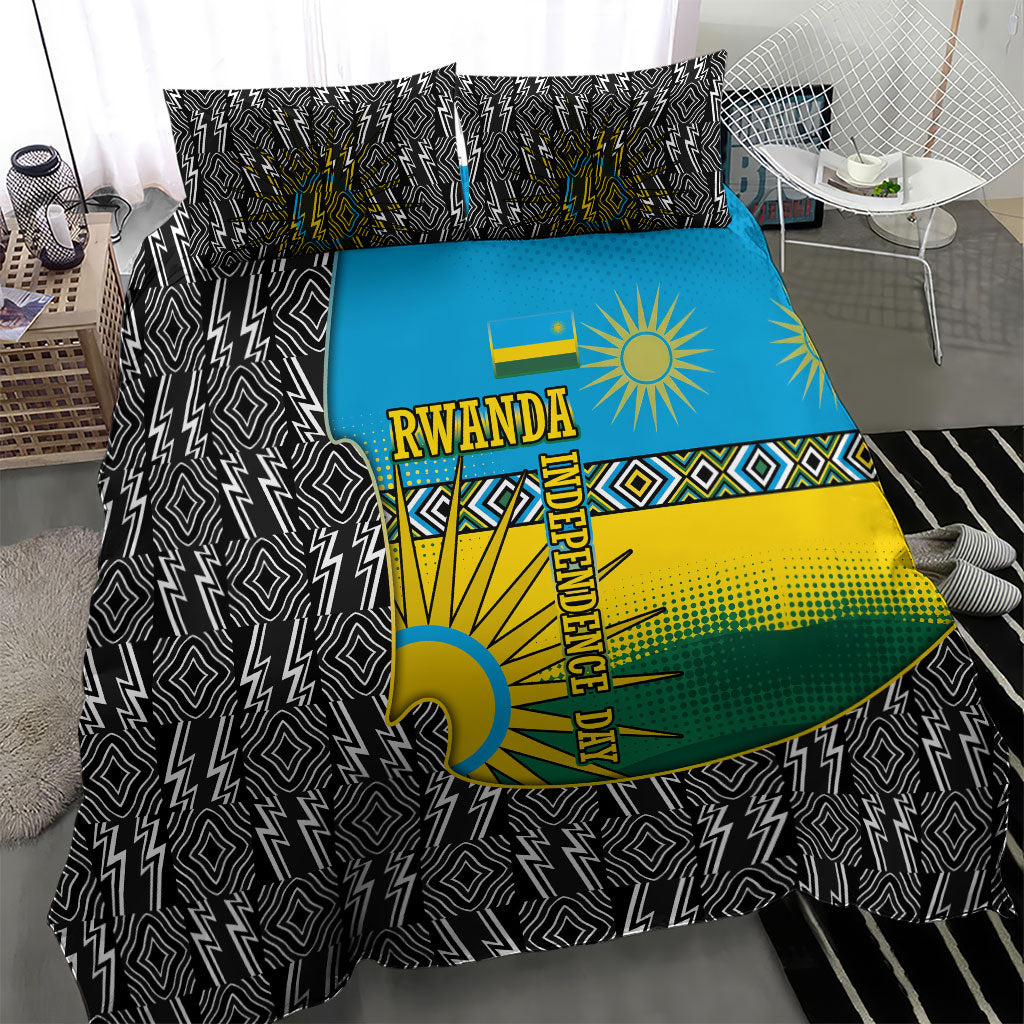Rwanda Independence Day Unite Paix Progres Bedding Set African Geometric Pattern - Power Fist And Coffee Branch Art