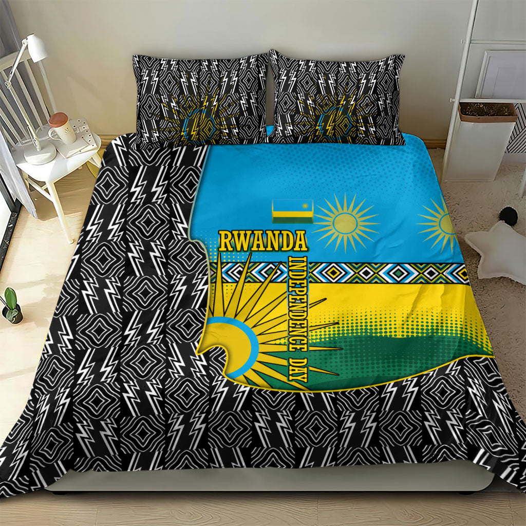 Rwanda Independence Day Unite Paix Progres Bedding Set African Geometric Pattern - Power Fist And Coffee Branch Art
