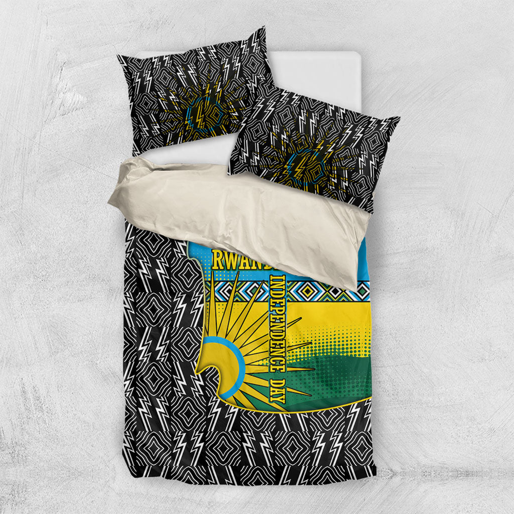 Rwanda Independence Day Unite Paix Progres Bedding Set African Geometric Pattern - Power Fist And Coffee Branch Art