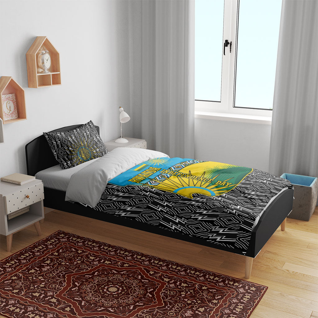 Rwanda Independence Day Unite Paix Progres Bedding Set African Geometric Pattern - Power Fist And Coffee Branch Art