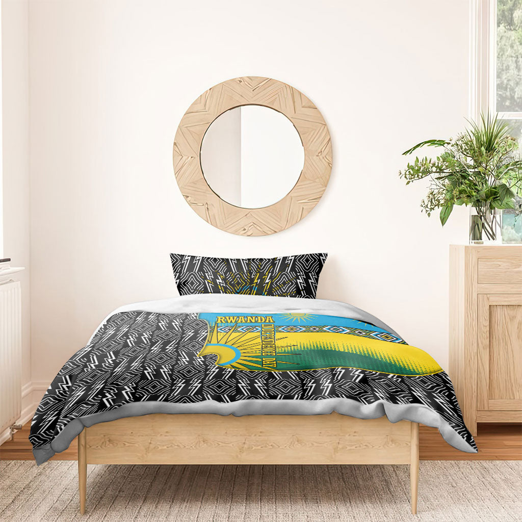 Rwanda Independence Day Unite Paix Progres Bedding Set African Geometric Pattern - Power Fist And Coffee Branch Art