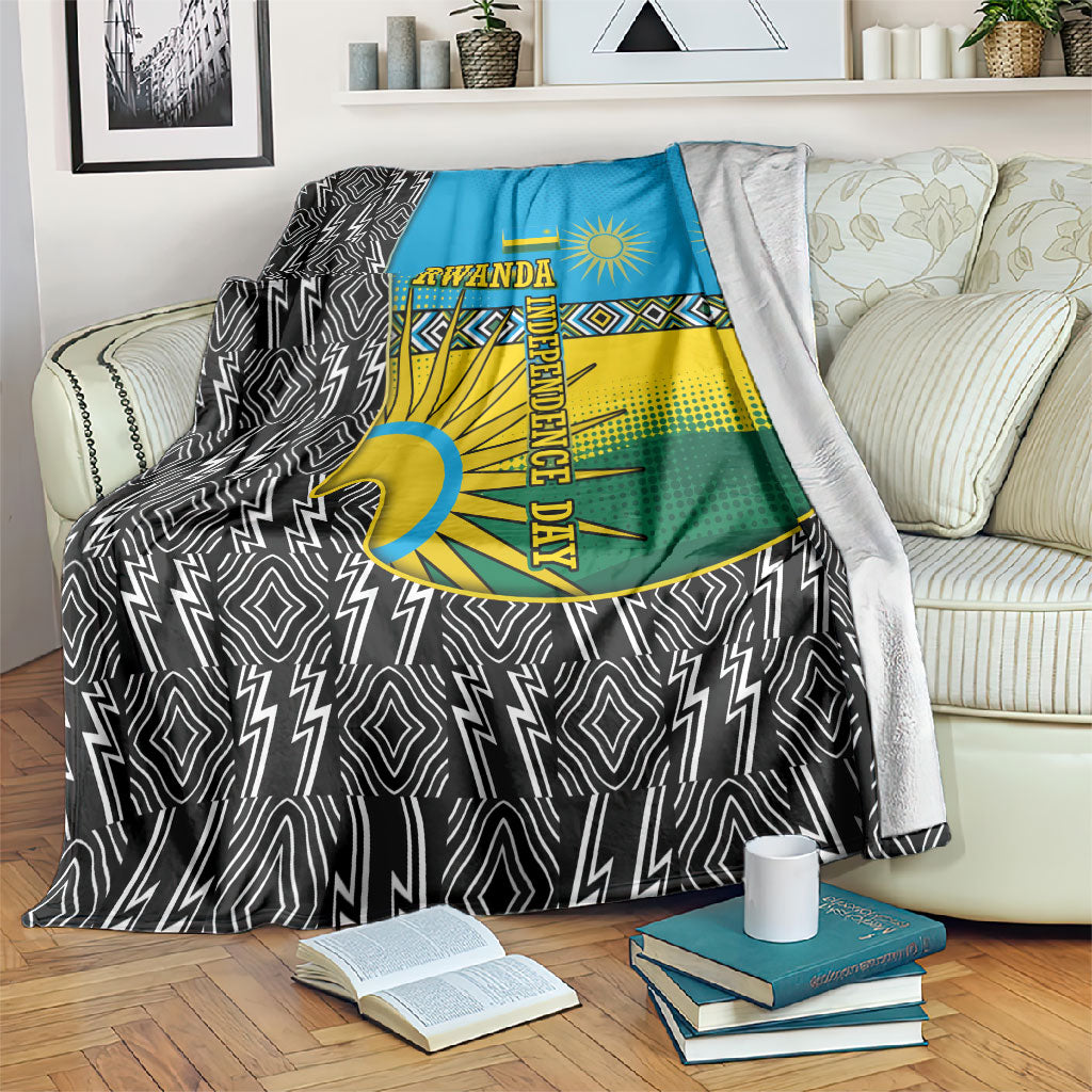 Rwanda Independence Day Unite Paix Progres Blanket African Geometric Pattern - Power Fist And Coffee Branch Art