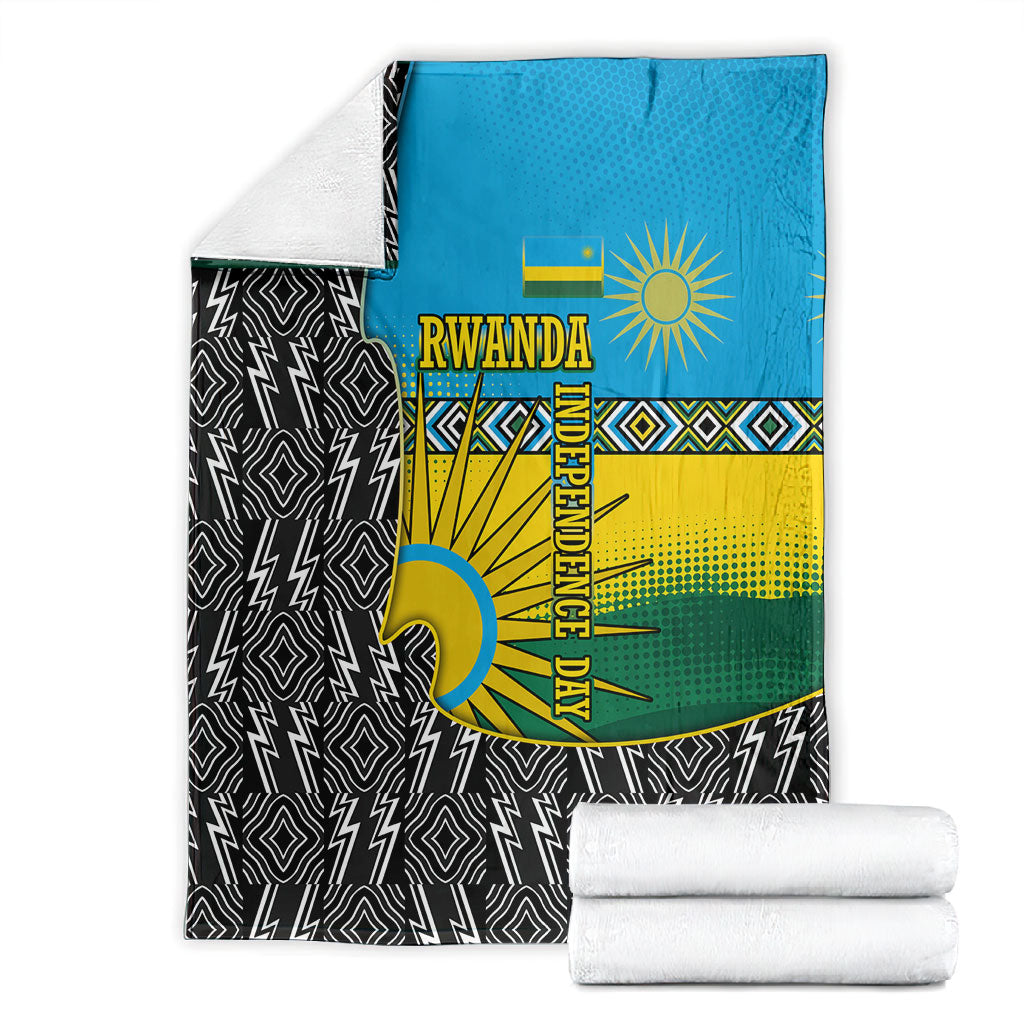 Rwanda Independence Day Unite Paix Progres Blanket African Geometric Pattern - Power Fist And Coffee Branch Art