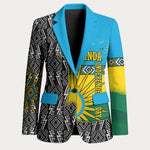 Rwanda Independence Day Unite Paix Progres Blazer African Geometric Pattern - Power Fist And Coffee Branch Art