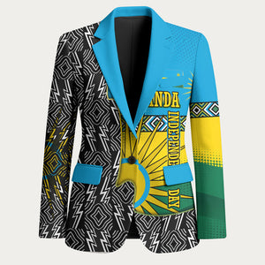 Rwanda Independence Day Unite Paix Progres Blazer African Geometric Pattern - Power Fist And Coffee Branch Art