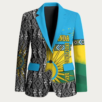 Rwanda Independence Day Unite Paix Progres Blazer African Geometric Pattern - Power Fist And Coffee Branch Art