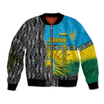 Rwanda Independence Day Unite Paix Progres Bomber Jacket African Geometric Pattern - Power Fist And Coffee Branch Art