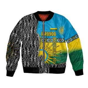 Rwanda Independence Day Unite Paix Progres Bomber Jacket African Geometric Pattern - Power Fist And Coffee Branch Art