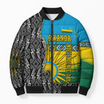 Rwanda Independence Day Unite Paix Progres Bomber Puffer Jacket African Geometric Pattern - Power Fist And Coffee Branch Art