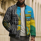 Rwanda Independence Day Unite Paix Progres Bomber Puffer Jacket African Geometric Pattern - Power Fist And Coffee Branch Art