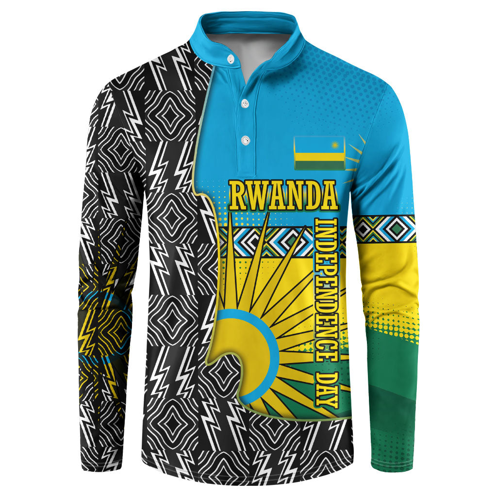 Rwanda Independence Day Unite Paix Progres Button Sweatshirt African Geometric Pattern - Power Fist And Coffee Branch Art