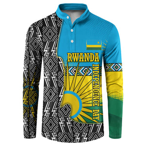 Rwanda Independence Day Unite Paix Progres Button Sweatshirt African Geometric Pattern - Power Fist And Coffee Branch Art