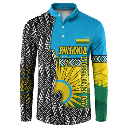 Rwanda Independence Day Unite Paix Progres Button Sweatshirt African Geometric Pattern - Power Fist And Coffee Branch Art