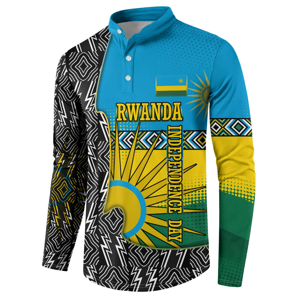Rwanda Independence Day Unite Paix Progres Button Sweatshirt African Geometric Pattern - Power Fist And Coffee Branch Art