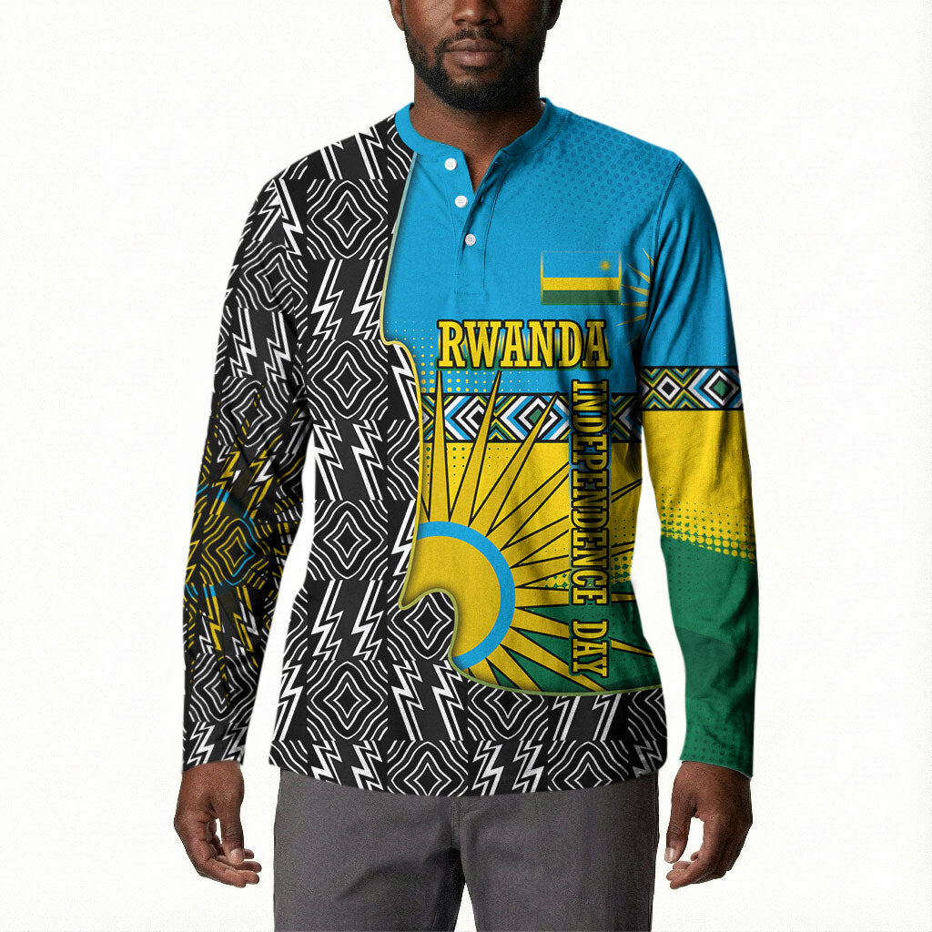 Rwanda Independence Day Unite Paix Progres Button Sweatshirt African Geometric Pattern - Power Fist And Coffee Branch Art