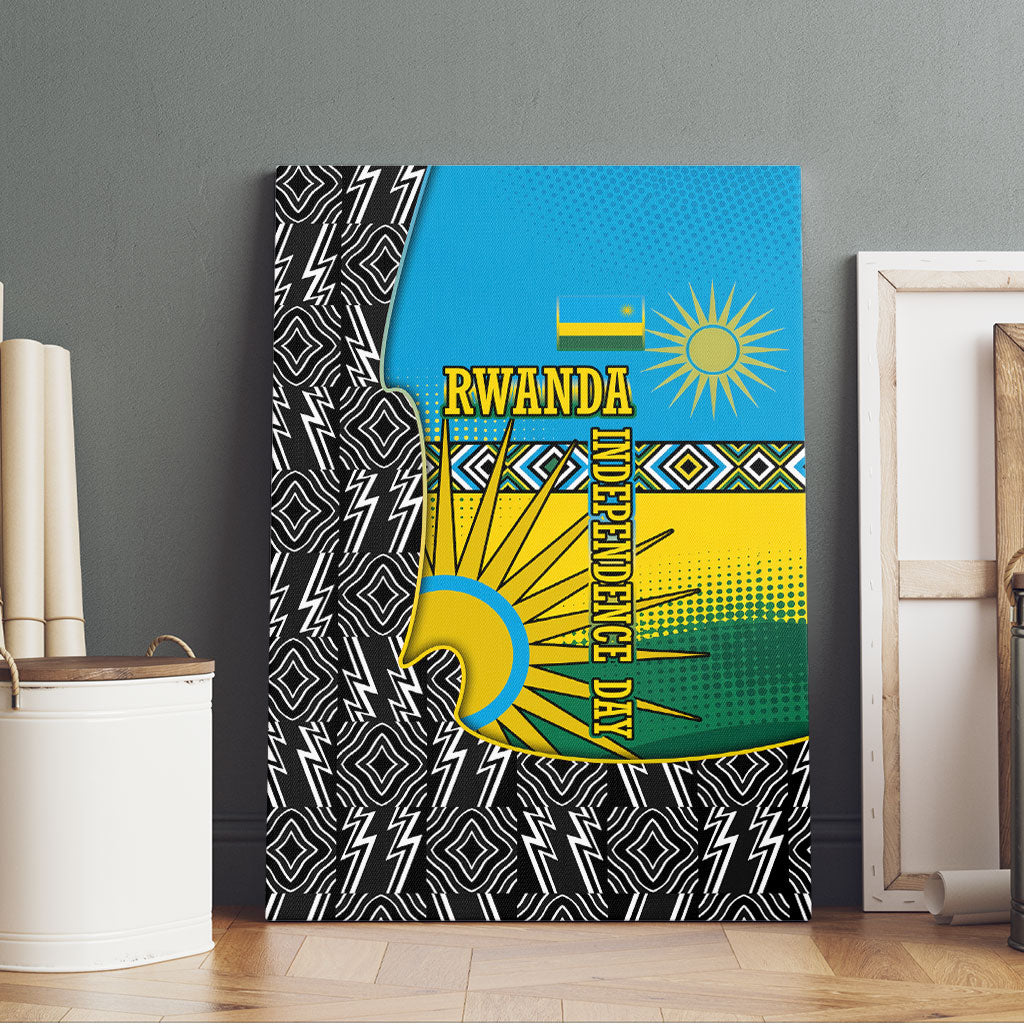 Rwanda Independence Day Unite Paix Progres Canvas Wall Art African Geometric Pattern - Power Fist And Coffee Branch Art