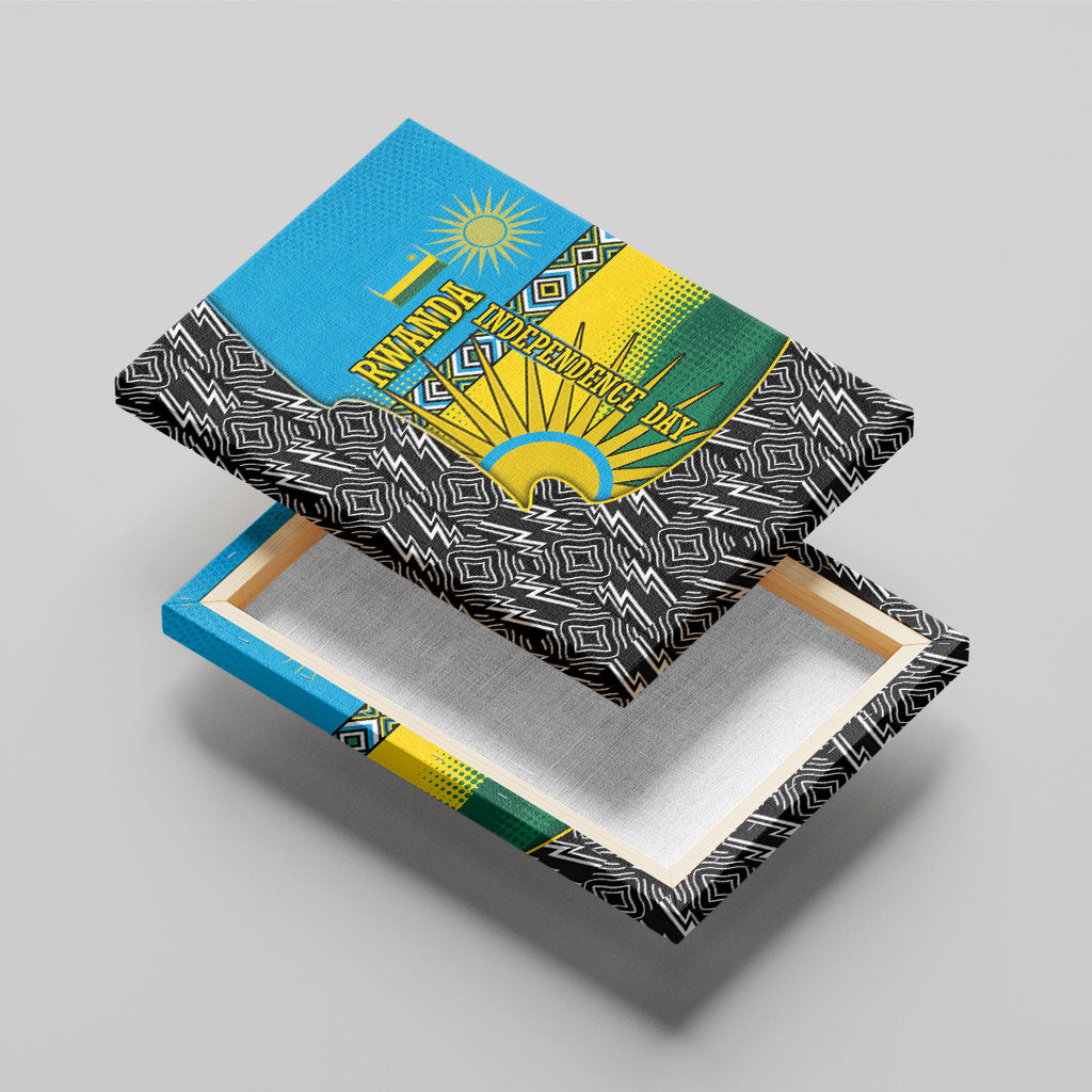 Rwanda Independence Day Unite Paix Progres Canvas Wall Art African Geometric Pattern - Power Fist And Coffee Branch Art