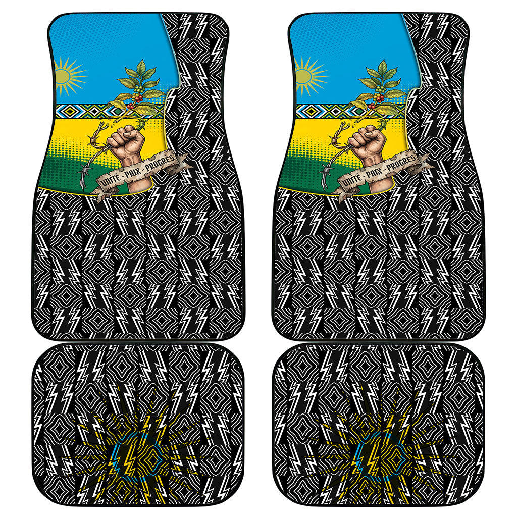 Rwanda Independence Day Unite Paix Progres Car Mats African Geometric Pattern - Power Fist And Coffee Branch Art