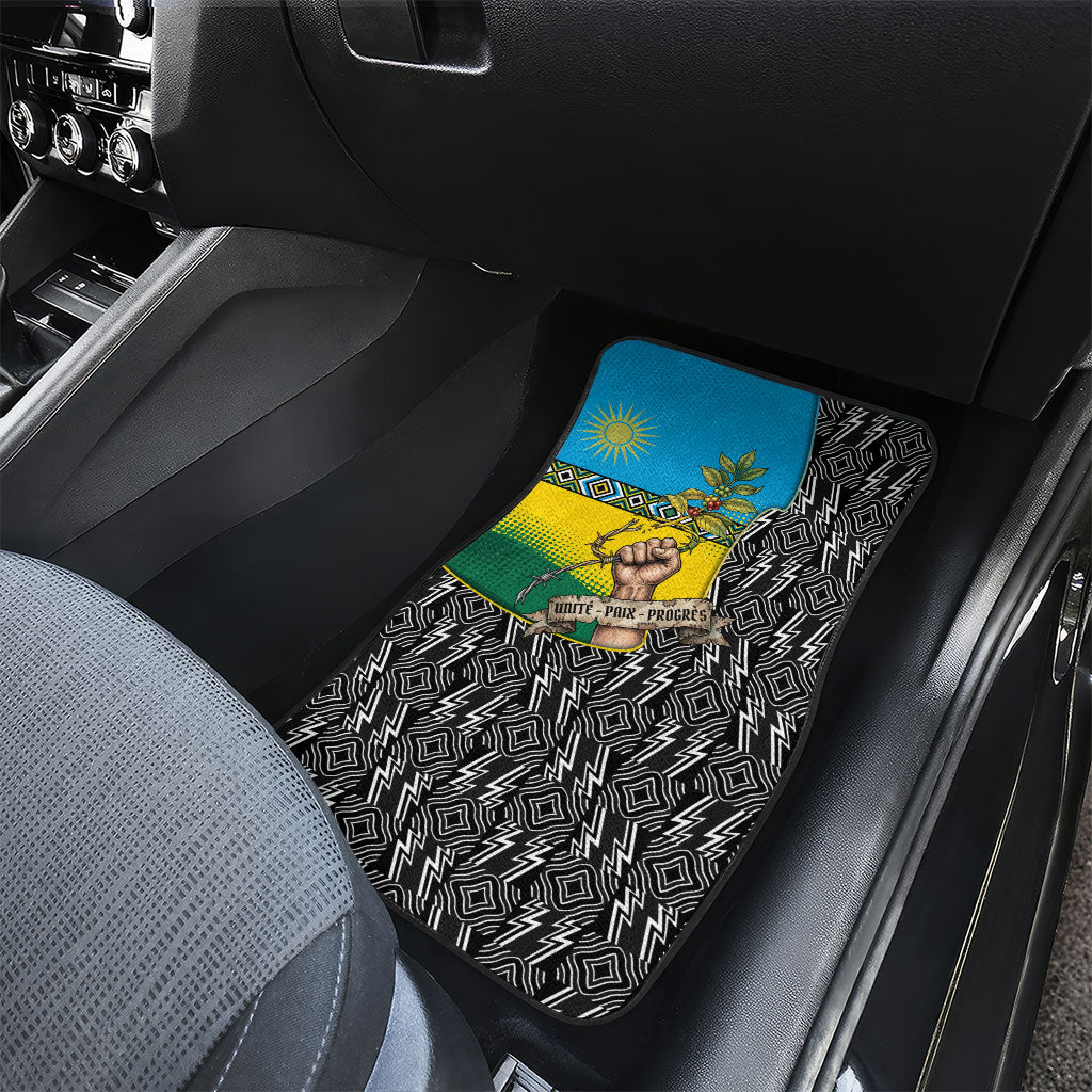 Rwanda Independence Day Unite Paix Progres Car Mats African Geometric Pattern - Power Fist And Coffee Branch Art