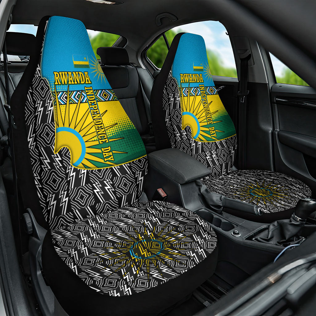 Rwanda Independence Day Unite Paix Progres Car Seat Cover African Geometric Pattern - Power Fist And Coffee Branch Art