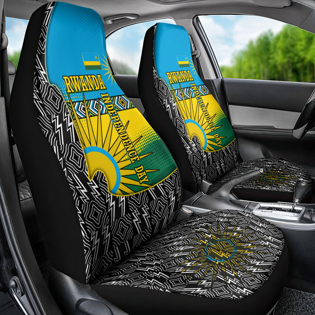 Rwanda Independence Day Unite Paix Progres Car Seat Cover African Geometric Pattern - Power Fist And Coffee Branch Art