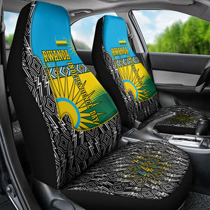 Rwanda Independence Day Unite Paix Progres Car Seat Cover African Geometric Pattern - Power Fist And Coffee Branch Art