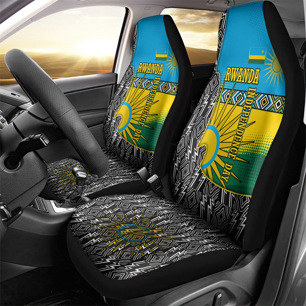 Rwanda Independence Day Unite Paix Progres Car Seat Cover African Geometric Pattern - Power Fist And Coffee Branch Art